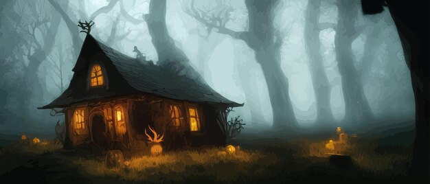 ベクトル 夜の月明かり 幻想的な恐ろしい家 暗い恐ろしい風 暗いファンタジーシーンの風景