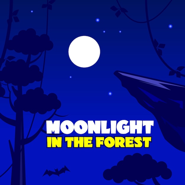 night moonlight in the forest dark blue color silhouette