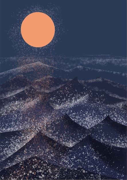 Vector night moonlight mountains illustration