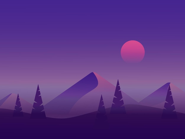 Night mountain vector illustration in flat design