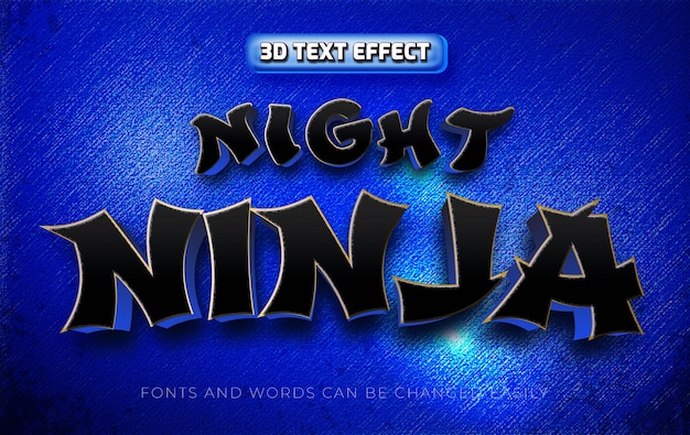 Ночной ниндзя синий 3d стиль редактируемого текстового эффекта