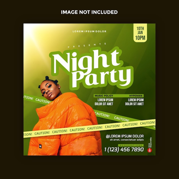 Night party flyer design on a green theme background