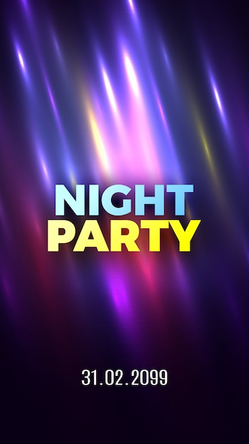 Vector night party glowing colorful poster.