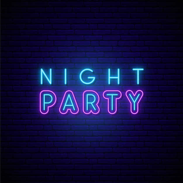 Vector night party neon signboard.