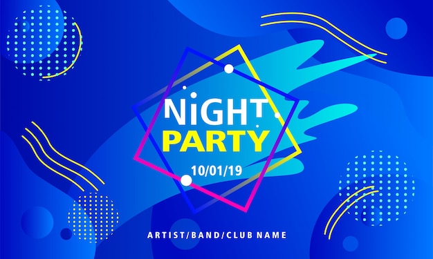 Vector night party poster design template on blue background