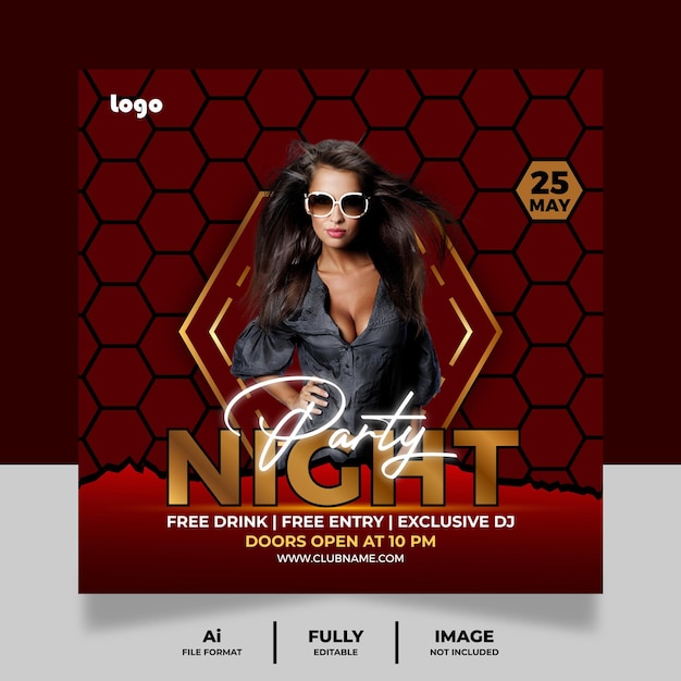 night party social media and instagram post or web banner premium vector