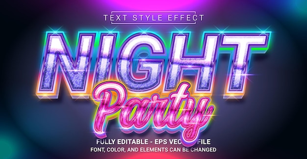 Vector night party text style effect editable graphic text template