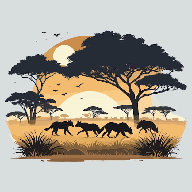 Vettore paesaggio di savana notturna sfondo africano naturale vettore su sfondo bianco