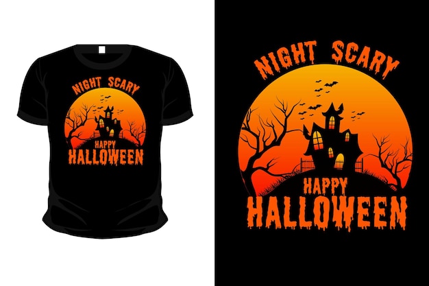 夜怖い幸せなハロウィーンのTシャツのデザイン