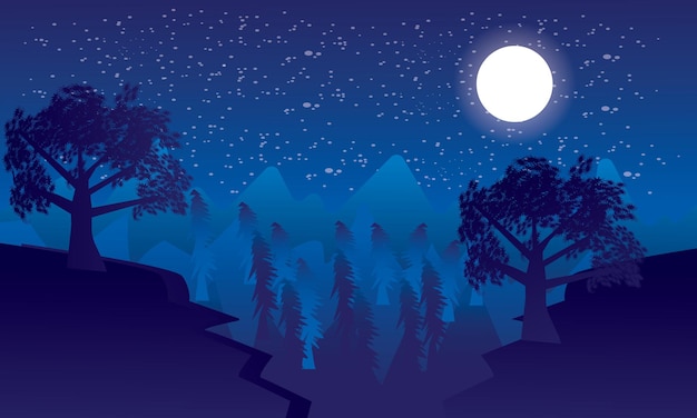 A night scene with a mountain and trees.