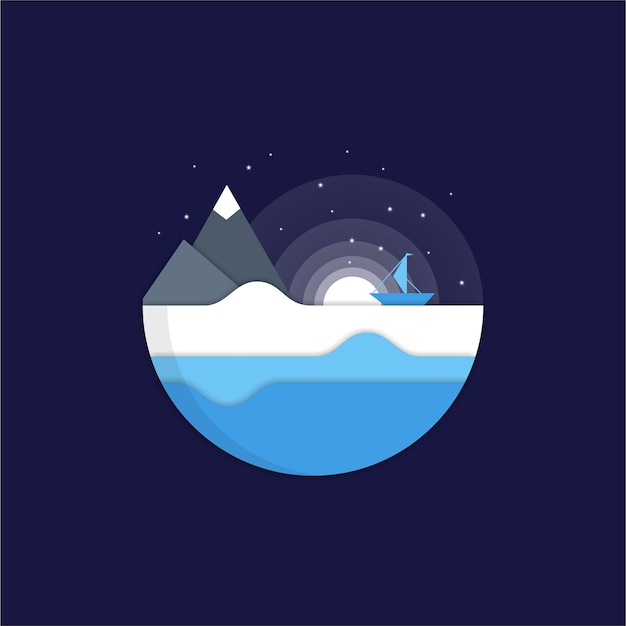 night sea flat logo design