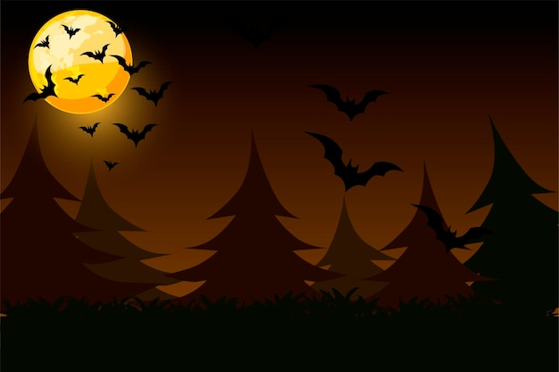 Vector night simple background with moon and bats.