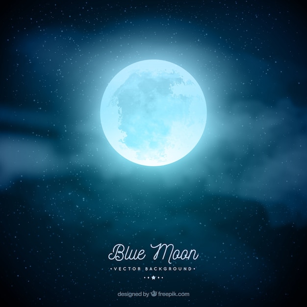 Vector night sky background with moon in blue tones