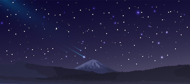 Vector night sky background with stars and mountains