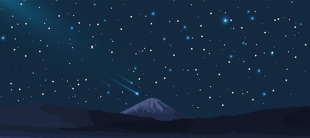 Night sky background with stars and mountains