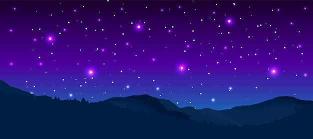 Night sky background with stars and mountains