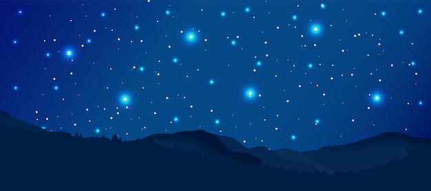 Night sky background with stars and mountains