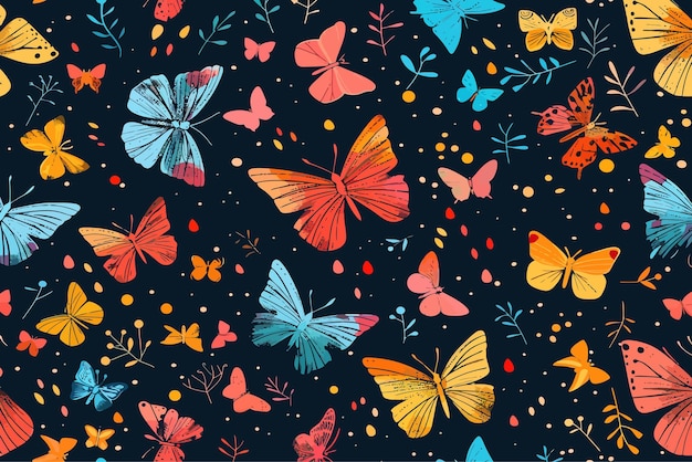 Vettore night sky butterfly pattern con vibrant colorsu vector disegno di illustrazione