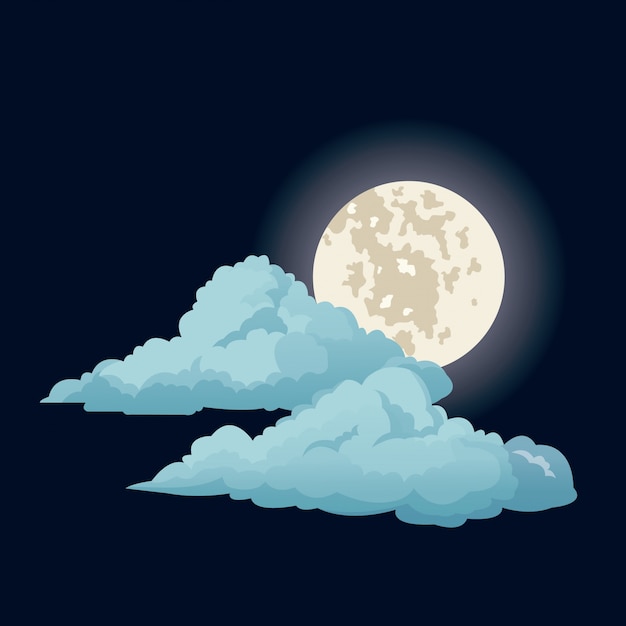 Vector night sky moon clouds