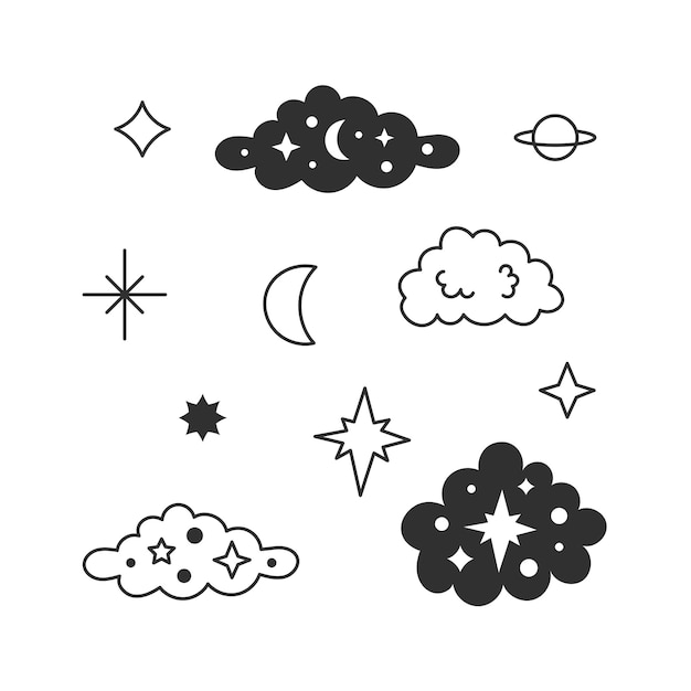 Premium Vector | Night sky space elements doodle set