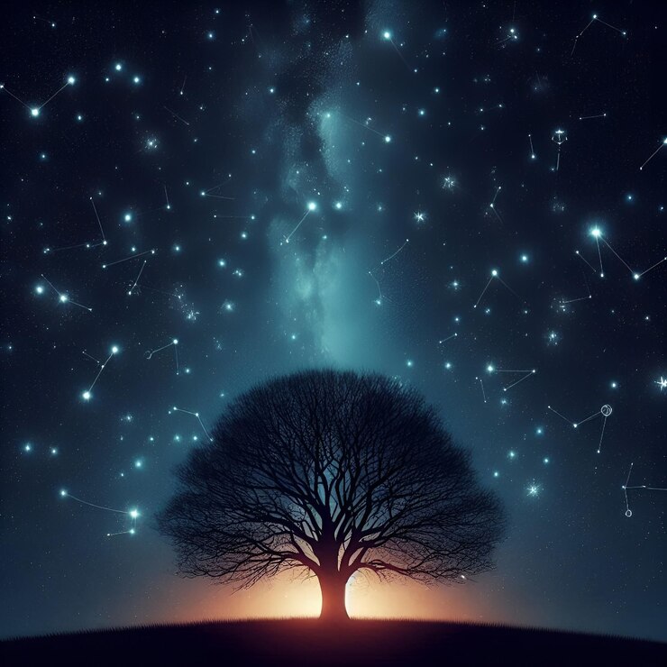 Vector night sky tree