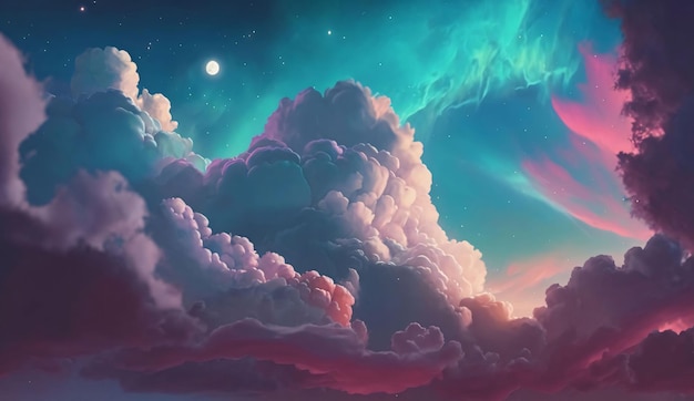 Вектор Ночное небо с облаками и звездами 3d иллюстрация абстрактный фон