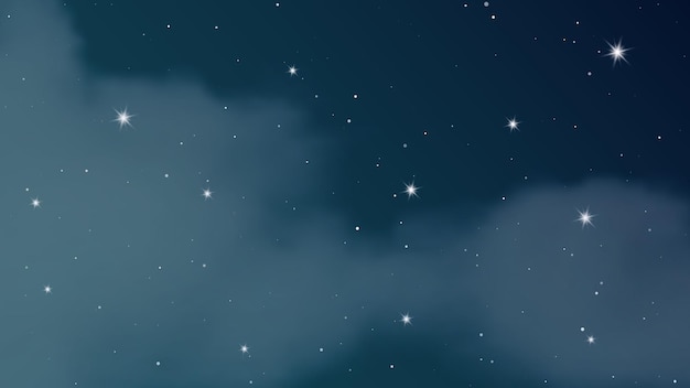 Night sky with clouds and many stars abstract nature background with stardust in deep universe vector illustration