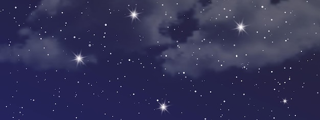 Vector night sky with clouds and many stars