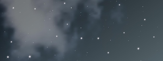 Vector night sky with clouds and many stars