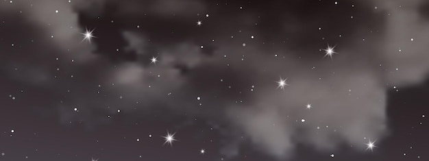 雲と多くの星の夜空