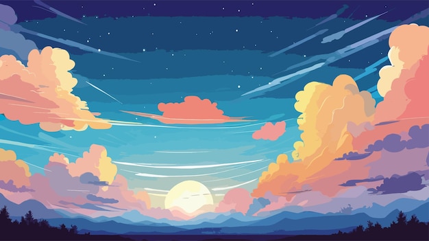 Night Sky With Clouds Painting vector illustration 2d