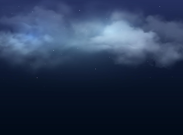 Vector night sky with clouds and stars realistic background