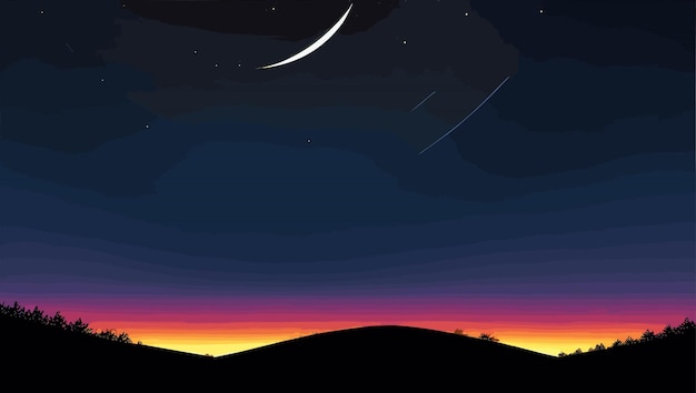 Vector a night sky with a crescent moon and stars