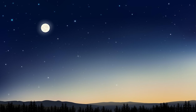 Night sky with full moon and stars shining