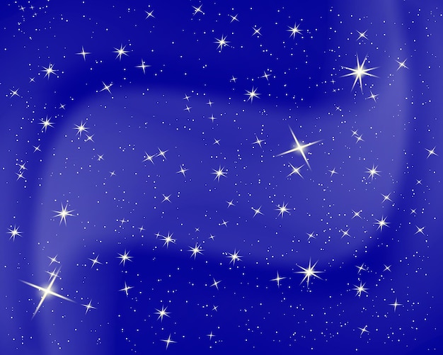 별과 구름이 있는 밤하늘. 스파클 별이 빛나는 파란색 배경.