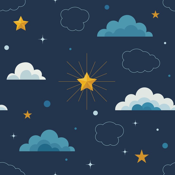 Vector night sky with stars moon clouds vector seamless pattern celestial texture