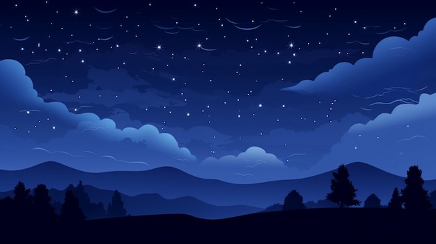 Vector a night sky with stars and a mountain in the background