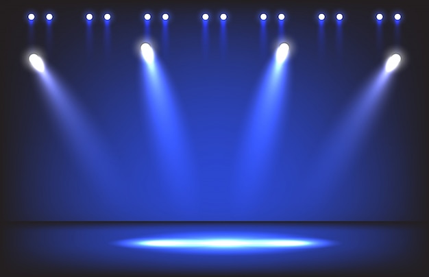 Vector night stage with lighting spotlight scene background