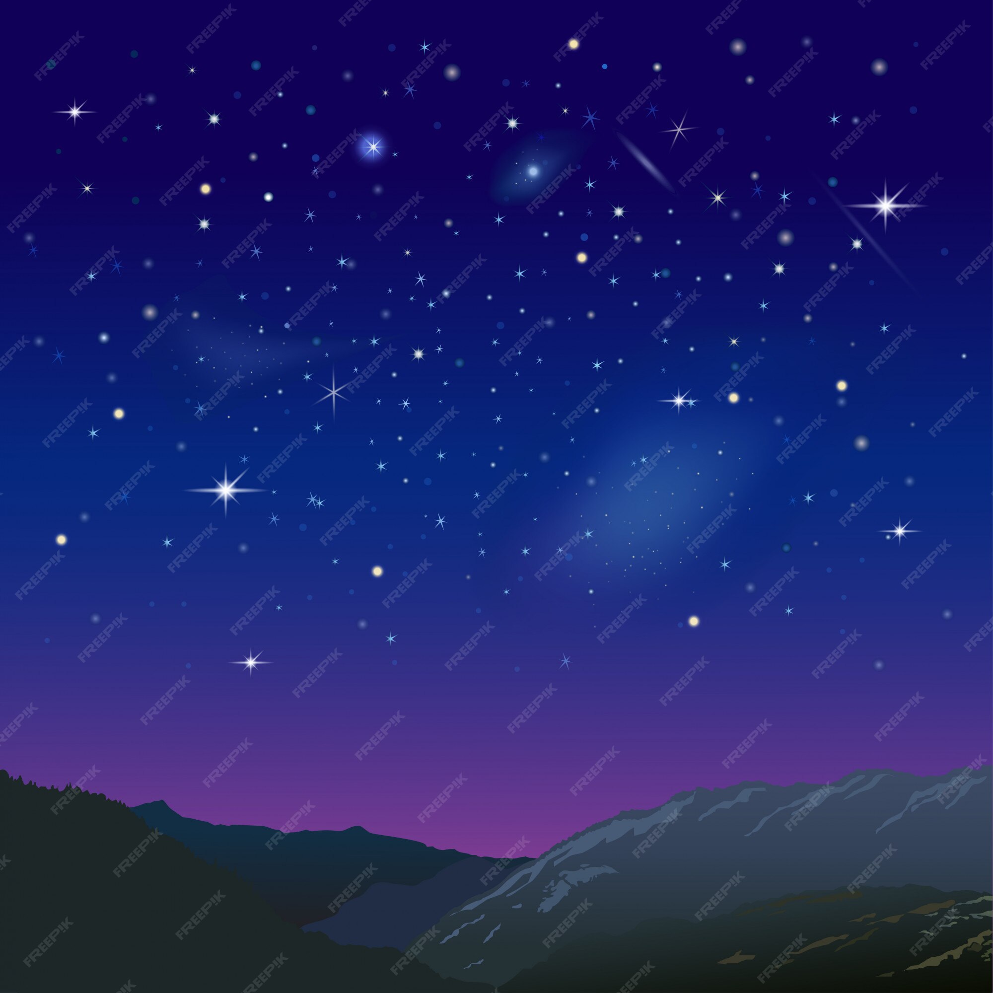 Premium Vector | Night starry sky over the mountains. illustration