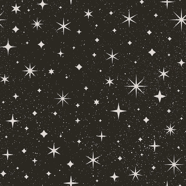 Night Starry Sky Seamless Pattern. Space Vector Background. Abstract Black Texture with Star and White Dots.