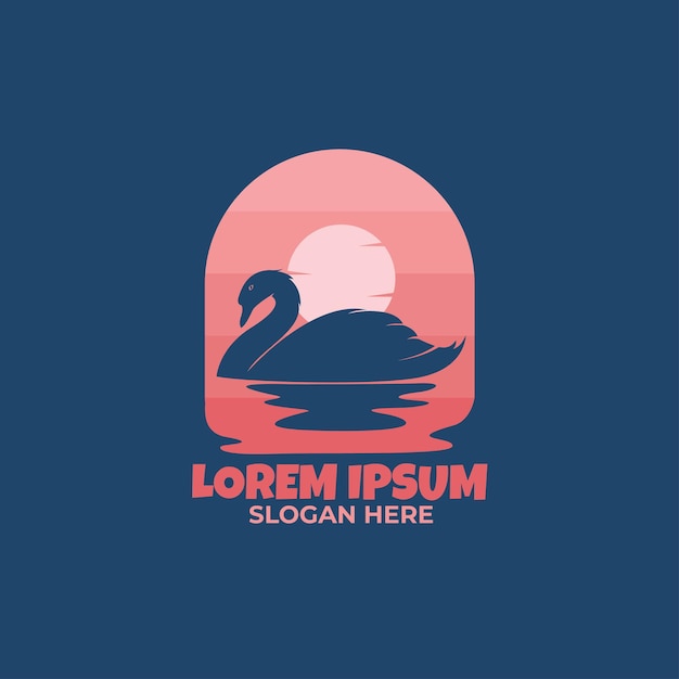Night Swan swimming flat logo style