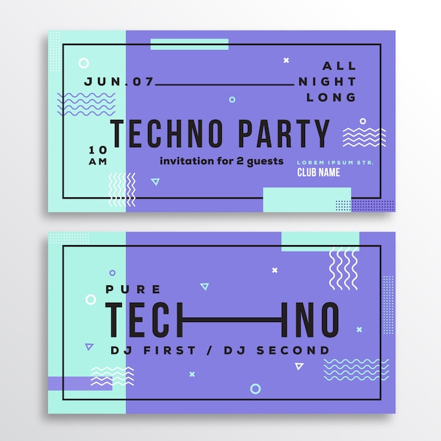 Night techno party club uitnodigingskaart of flyer-sjabloon.