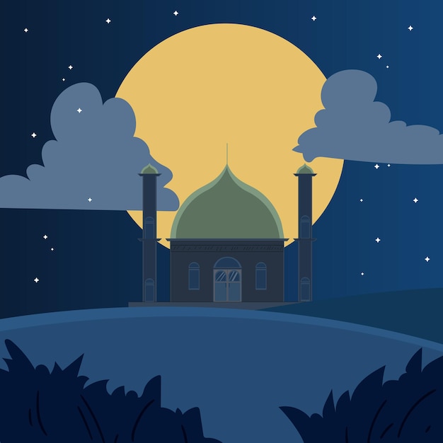 Night time mosque illustration concept