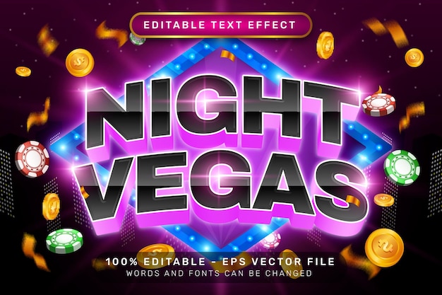 Night vegas effetto di testo 3d ed effetto di testo modificabile con sfondo chiaro