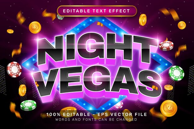 Night vegas 3d text effect and editable text effect with light background