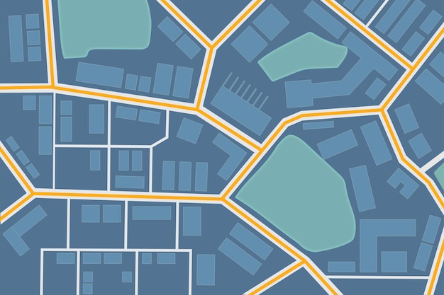 Vettore mappa della città con vista notturna con edifici del parco e simboli stradali