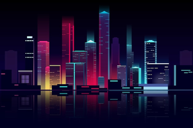 Vector night view illustration flat design