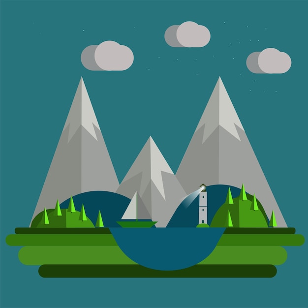 Night View Landscape Flat Design