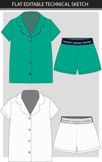 Night wear set flat sketch vector file