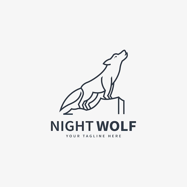 Night wolf line art style vector illustration